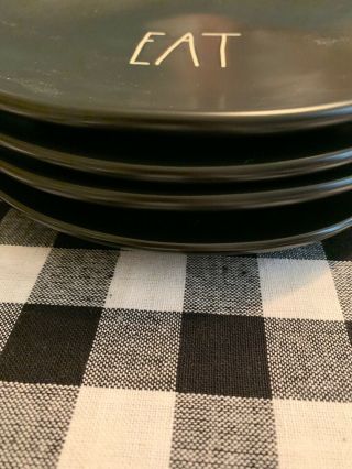 Rae Dunn By Magenta Rare HTF EAT Black Plates Set of 4 Appetizer Snack 8inch 8 