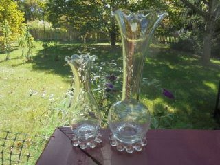 2 Vintage Imperial Candlewick Glass Bud Vases 8 1/2 " & 6 "