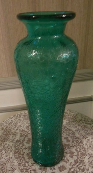 Vintage Blenko Aqua Blue - Large 17 " Crackle Glass Vase