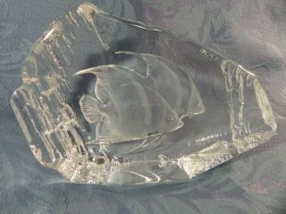 Mats Jonasson Crystal Clear Glass Angel Fish Sculpture Sweden Signed 7 " X 5 "