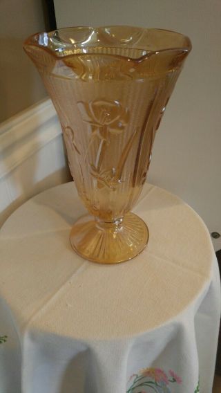 Vintage Carnival Glass Vase Iridescent Jeannette Glass,  Iris & Herringbone Vgvc