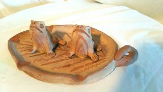 Vintage American Indian Southwest Native Two Frog Ashtray Clay Pottery