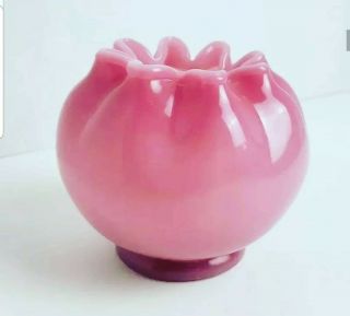 Fenton Cranberry Milk Glass Backward Ruffle Rose Bowl Pink