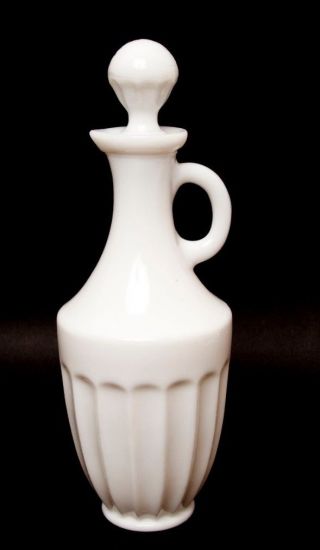 Vintage White Milk Glass Cruet Opaque Paneled Sides Bottle With Cork Stopper