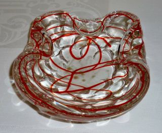 Vintage Murano Glass Candy Dish Ashtray Red Ribbon Aventurine Gold Flecks Mcm