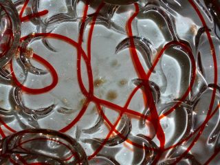 Vintage MURANO GLASS Candy Dish ASHTRAY red ribbon AVENTURINE Gold flecks MCM 3