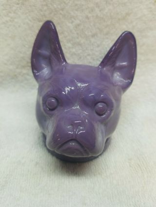 Boyd Art Glass Bulldog Dog Head Paperweight - Purple Glass
