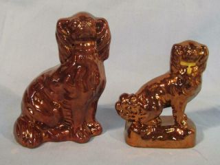 2 Antique Staffordshire Copper Luster Dog Figurines - King Charles Spaniels