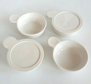 4 Corning Ware White Grab It Handle Bowls & 2 White Plastic Lids P - 150 - B 15oz