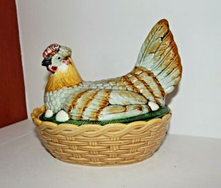 Antique Staffordshire Handpainted Hen On Nest Circa Estate Find
