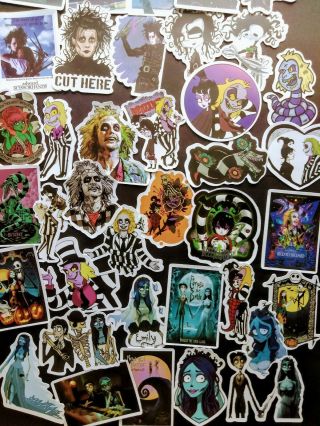 45,  Sticker,  Decals,  2x2,  Movie,  Horror,  Beetlejuice,  Corpse Bride,  Tim Burton