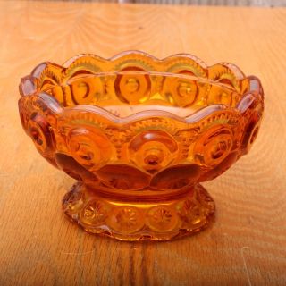 Vintage L.  E.  Smith Glass Amber Moon And Stars Footed Bowl