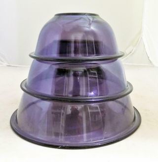 Vintage Amethyst Pyrex Nesting Mixing Bowls Set Of 3 - 325 323 322