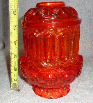 Vtg L.  E.  Smith Courting Fairy Lamp Light Amberina Orange Moon And Stars Candle