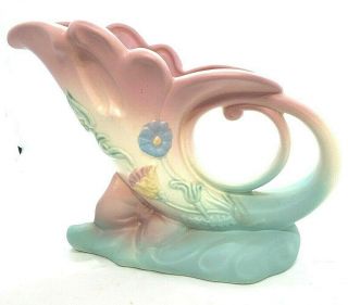 Vintage Hull Art Pottery Bow Knot Pastel Cornucopia Vase B - 5 - 7 1/2