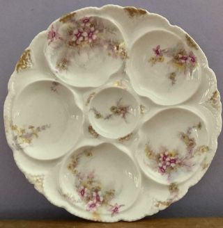 Antique Theodore Haviland Limoges Porcelain Oyster Plate 5 Well Gold Trim 1903