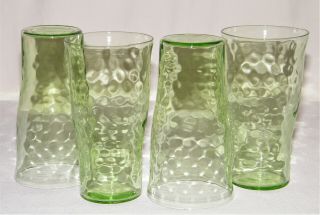 Lovely Vintage Set (4) Green Depression Glass Optic Dot Tumblers 8oz/5 " Tall
