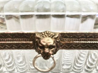 Vintage Cut Glass And Brass Hinged Jewelry Box / Casket w/ Lion Head Closure 3