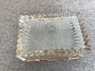 Vintage Cut Glass And Brass Hinged Jewelry Box / Casket w/ Lion Head Closure 4
