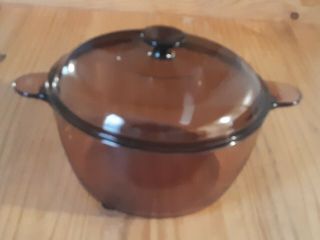 Corning Pyrex Vision Ware Amber 4.  5l 5 Qt Glass Dutch Oven Roaster Stock Pot Vgc