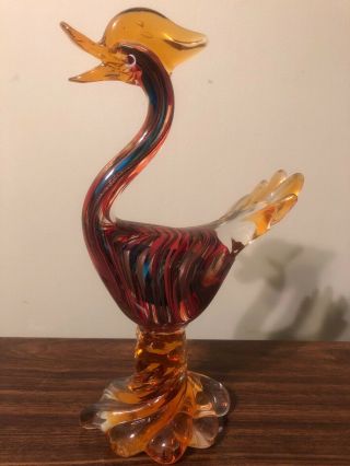 Vtg Italian Murano Hand Blown Amber Amethyst Glass Duck Bird Animal Figurine