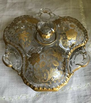 Gorgeous Heavily Gold Trimmed Covered Divided Glass Candy Dish Cambridge?