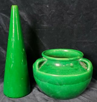 Japan Awaji Pottery Hand Made 3 Handle Vase And Wall Vase Early 20th Century