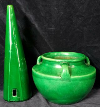 Japan Awaji Pottery Hand Made 3 Handle Vase AND Wall Vase Early 20th Century 2