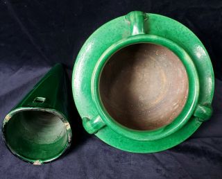 Japan Awaji Pottery Hand Made 3 Handle Vase AND Wall Vase Early 20th Century 3