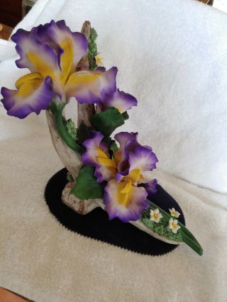 Vintage Capodimonte Porcelain Purple Iris Flower Made In Italy