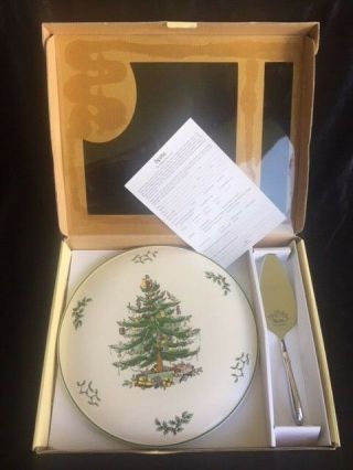 Spode Christmas Tree Porcelain Cake Plate With Server