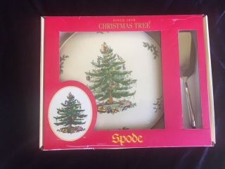 Spode Christmas Tree porcelain cake plate with server 2