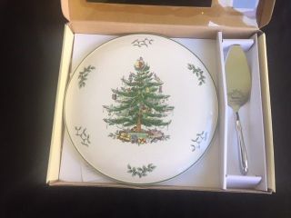 Spode Christmas Tree porcelain cake plate with server 3