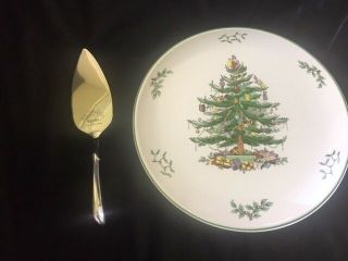 Spode Christmas Tree porcelain cake plate with server 6