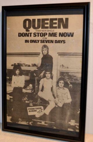 Queen 1979 Single Framed Promotional Poster / Ad Freddie Mercury Jazz Lp