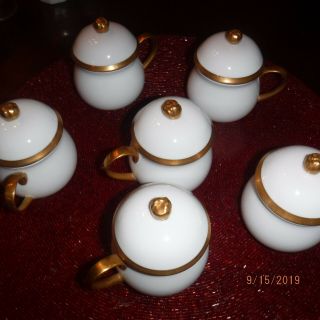Fitz & Floyd Pot De Crème & Lid Palais White Porcelain With Gold Trim Set Of 6