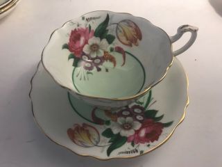 Paragon By Appointment Bone China Cup & Saucer Lame Green Centre Floral Gold