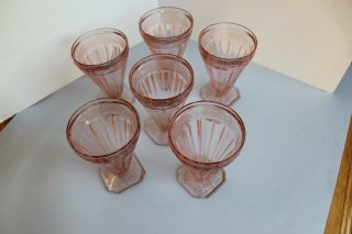 6 Florentine Pink Depression Glass Sorbets/dessert/ice Cream Bowls/parfaits