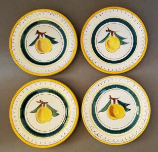 Stangl Fruit Set Of 4 Bread & Butter Plates Peaches Yellow Rim 3697 Exc