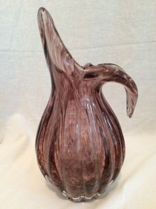 Vintage Hand Blown Art Glass 9” Pitcher Vase Mottled Purple Amethyst Brinn’s