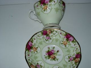 Royal Albert Old Country Roses Rose Cameo Green Tea Cup and Saucer Set 3