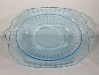 Blue Mayfair " Open Rose " Vegetable Bowl 11 " By Hocking Depression Glass 1931 - 37