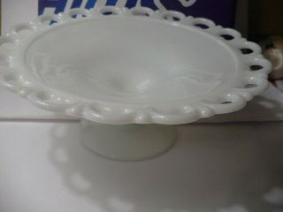 Vintage 11 " Round Laced White Milk Glass Pedestal Candy Holder - Holidays & Party