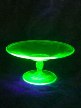 Uranium Depression Glass Green Pedestal Compote Candy Dish 1252b