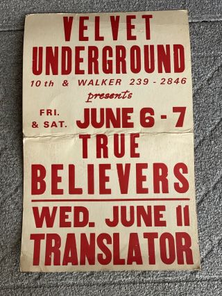 Rare Vintage Velvet Underground W/ True Believers Venue Concert Poster