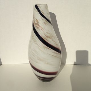 Vintage Hand Blown Art Encased Glass White Teardrop Vase 12 " Tall