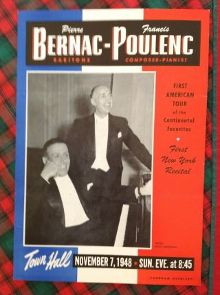 1948 Pierre Bernac Francis Poulenc Town Hall Box F Flyer Handbill Vgc