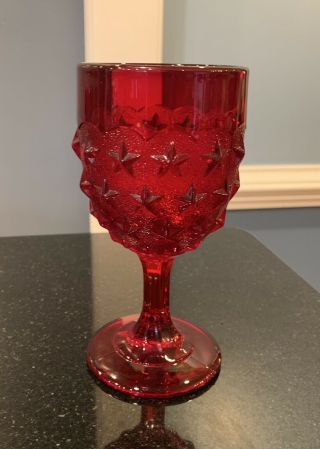 Fenton/lg Wright Stippled Star Ruby Red Glass Water Goblet