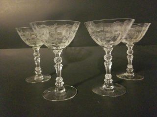 4 Vintage Fostoria Navarre Crystal 5¾ " Stemware Wine Etched Glass Sherry