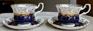 Royal Albert Regal Series Blue Bone China - England - Teacup And Saucer Set Of 2